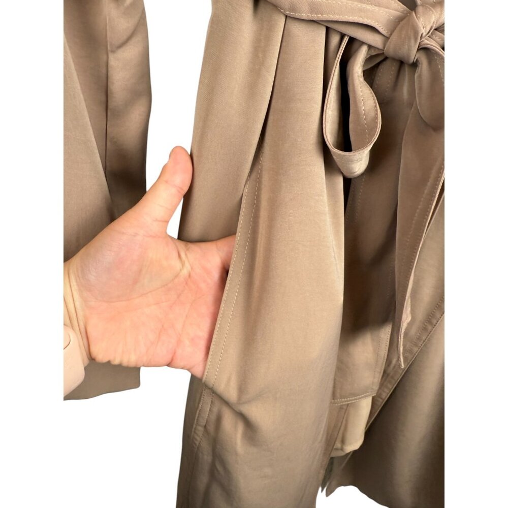 Modern Citizen Tan Light Weight Open Front Trench Coat Tie Front & Pockets - S - Picture 4 of 5